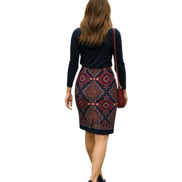 Talbots Pencil Skirt Straight Textured Burgundy Pink Multicolored Women’s 12 - Picture 2 of 9